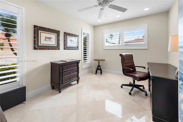 office area featuring ceiling fan