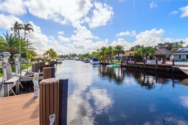 view of dock with a water view