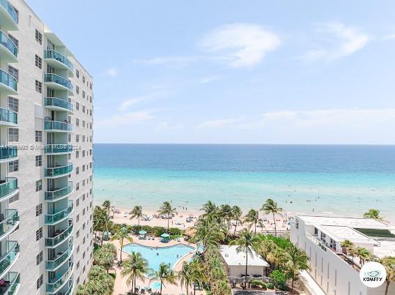 view of water feature with a view of the beach