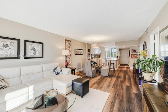 living room with hardwood / wood-style flooring