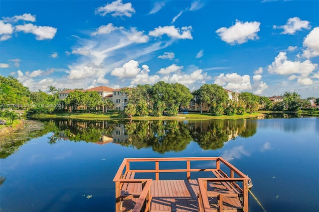 view of dock with a water view