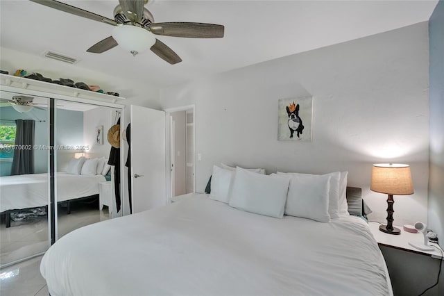 bedroom featuring a closet and ceiling fan