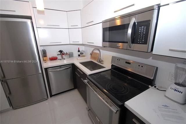 kitchen with sink, stainless steel appliances, and white cabinets