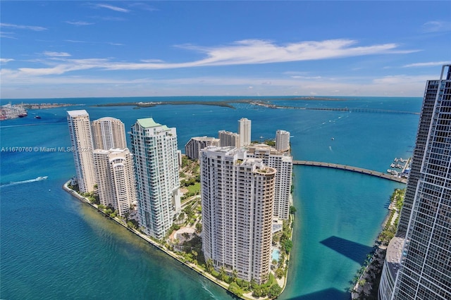 bird's eye view featuring a water view