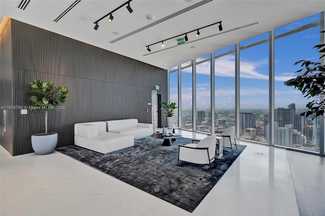 living room with expansive windows