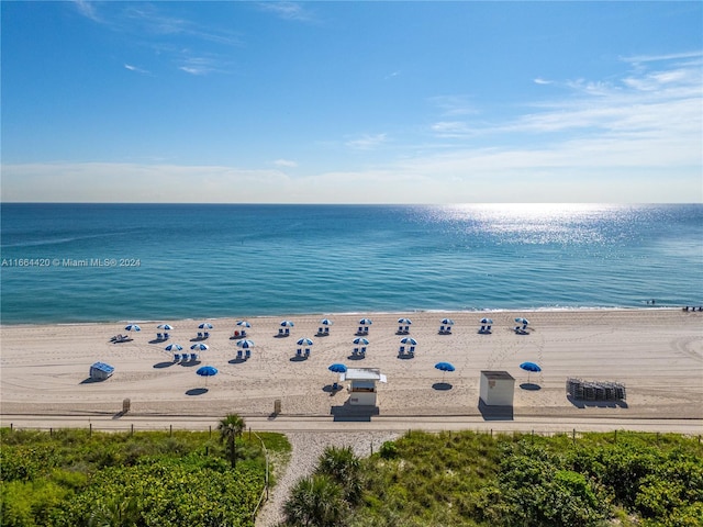 property view of water featuring a view of the beach