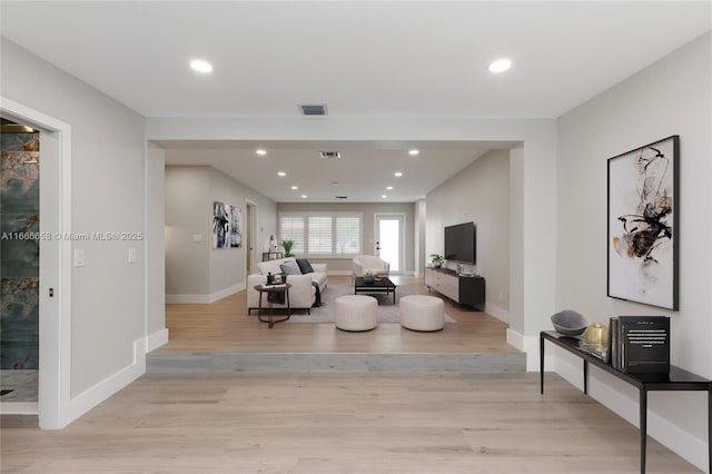 living room with light wood-type flooring