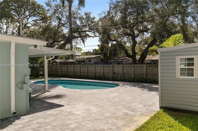 view of swimming pool with a patio area