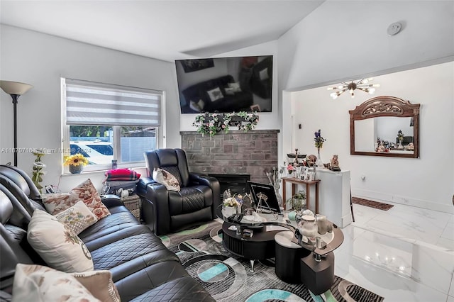 living room with a fireplace