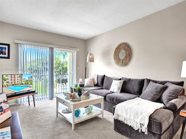 living room featuring a textured ceiling