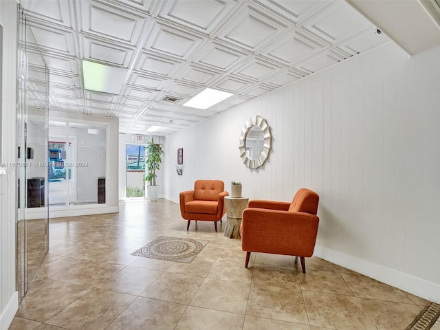 interior space featuring light tile patterned flooring