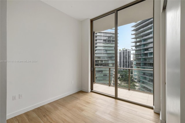 spare room with expansive windows, a healthy amount of sunlight, and light hardwood / wood-style floors