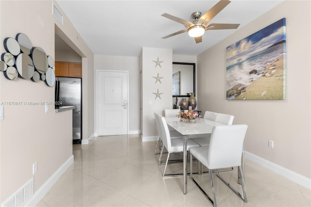 dining area with ceiling fan