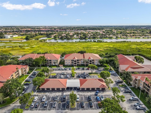 aerial view with a water view