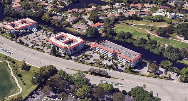 aerial view featuring a water view