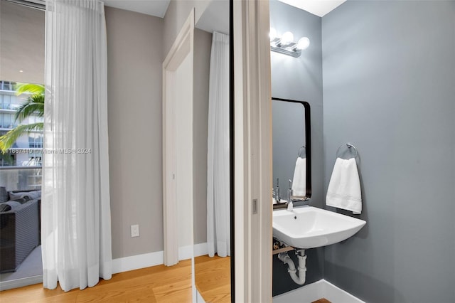 bathroom featuring sink and hardwood / wood-style floors