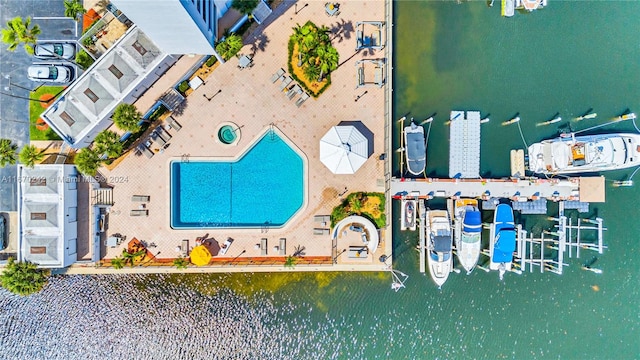 bird's eye view featuring a water view