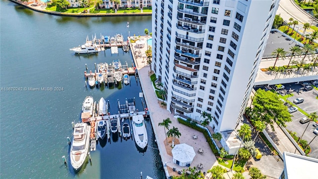 bird's eye view featuring a water view