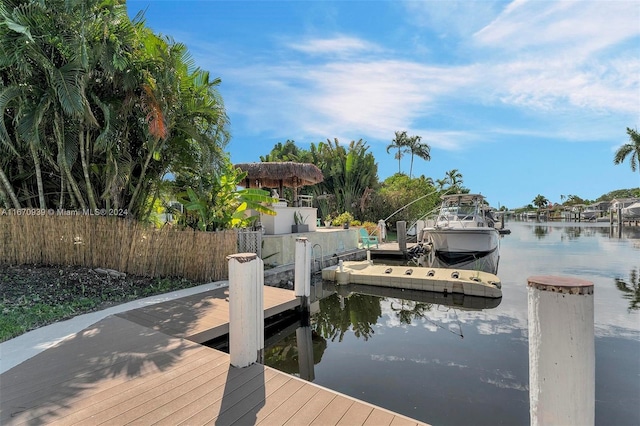 dock area featuring a water view