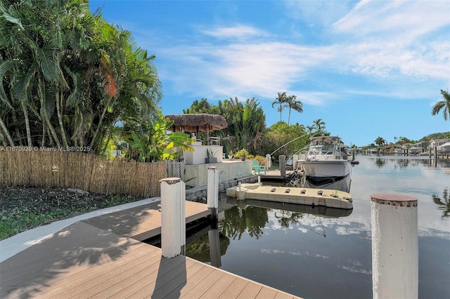 view of dock with a water view