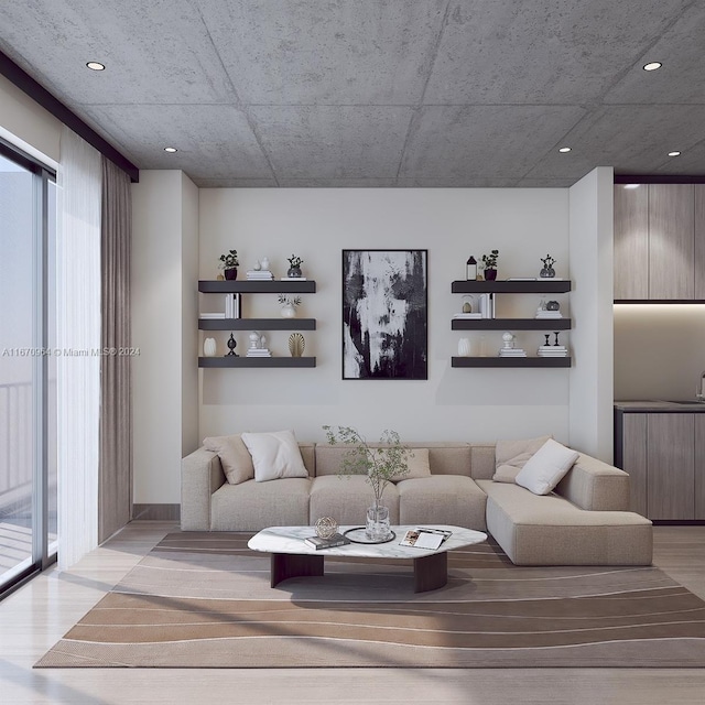 living room with light hardwood / wood-style flooring