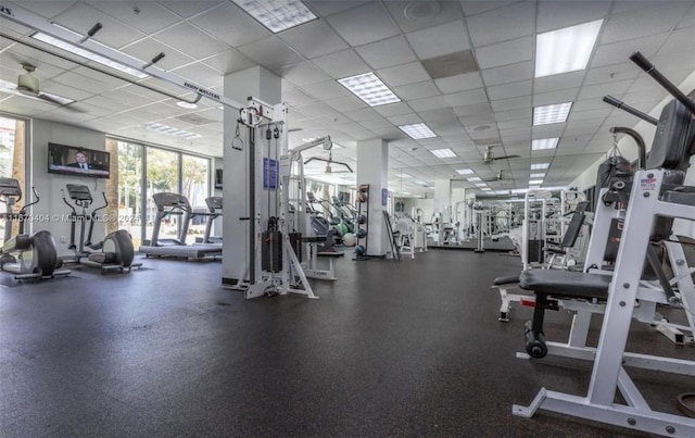 gym with a drop ceiling