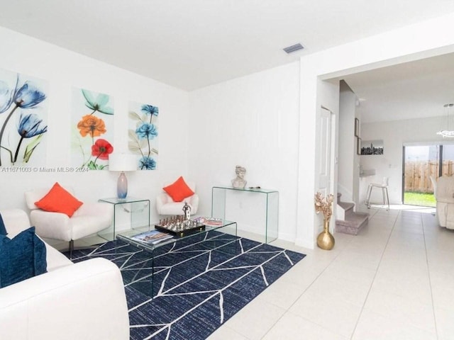 living room featuring tile patterned flooring