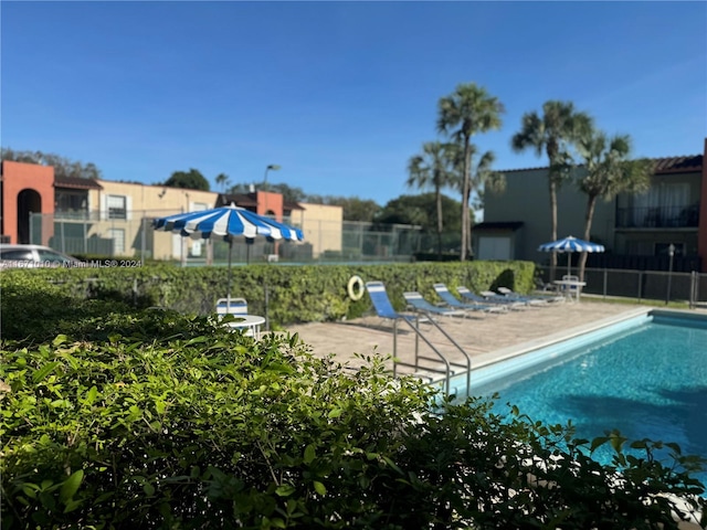 view of swimming pool with a patio