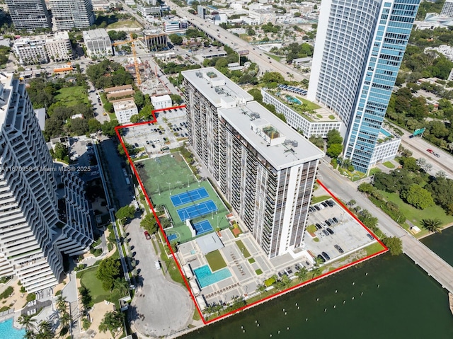 600 NE 36th St Unit 423, Miami, FL 33137 - view of urban area featuring property boundaries highlighted and a nearby body of water