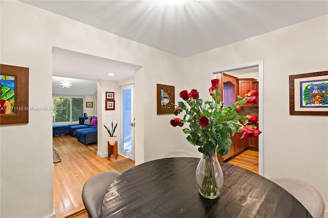 dining area with light wood-type flooring