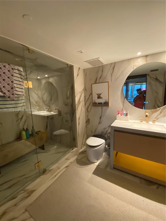 1850 S Ocean Dr Unit 3109, Hallandale Beach, FL 33009 - full bathroom featuring toilet, vanity, a marble finish shower, and visible vents