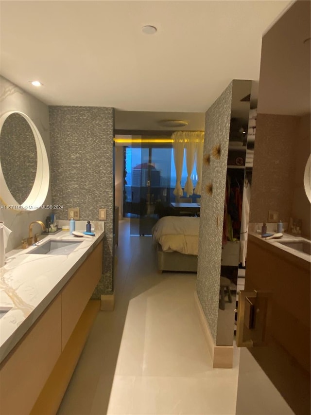 1850 S Ocean Dr Unit 3109, Hallandale Beach, FL 33009 - full bathroom with tile patterned floors, vanity, recessed lighting, and connected bathroom