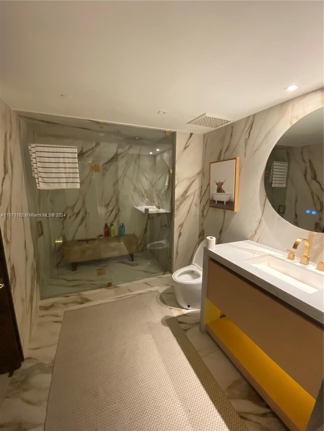 1850 S Ocean Dr Unit 3109, Hallandale Beach, FL 33009 - bathroom featuring toilet, visible vents, a marble finish shower, and vanity