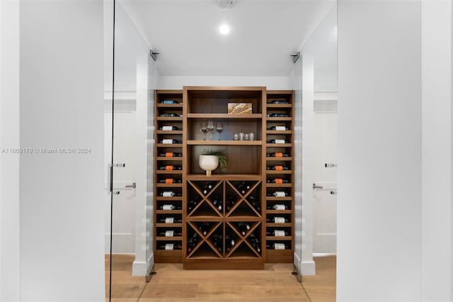 wine room with light wood-type flooring