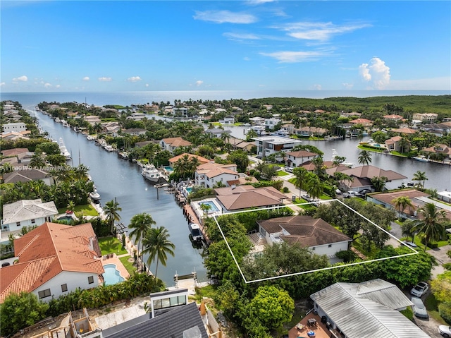 bird's eye view featuring a water view