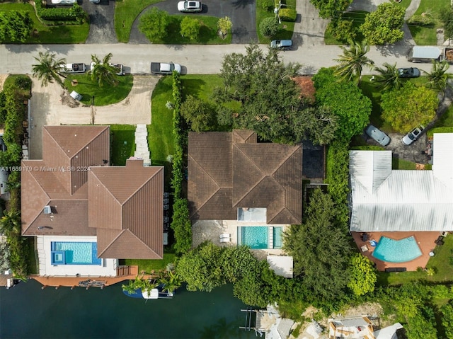 aerial view with a water view