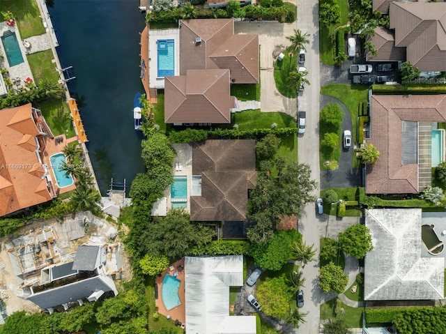 bird's eye view featuring a water view