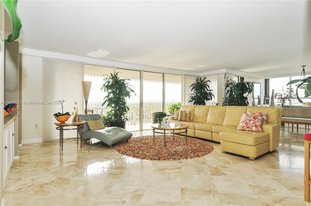 living room featuring expansive windows and plenty of natural light