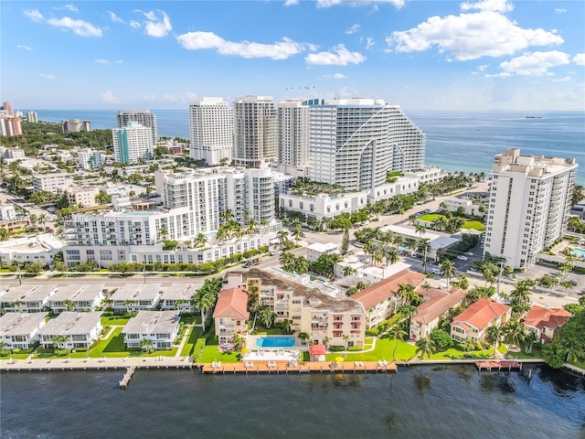 aerial view with a water view