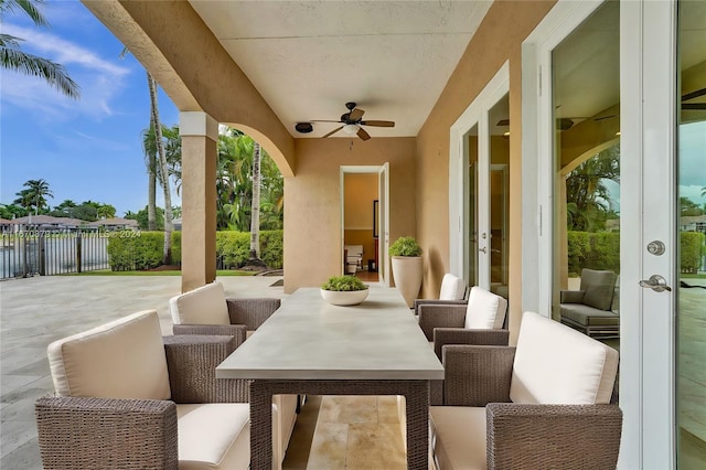 view of patio / terrace featuring ceiling fan and an outdoor hangout area