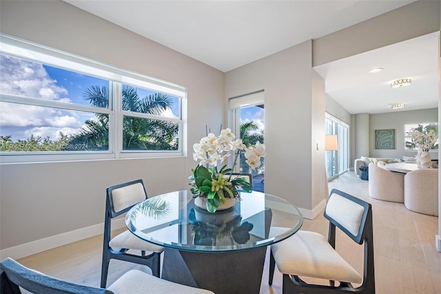 dining space featuring light hardwood / wood-style floors and a wealth of natural light