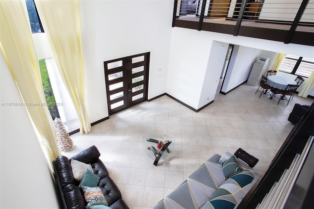 living room featuring light tile patterned flooring