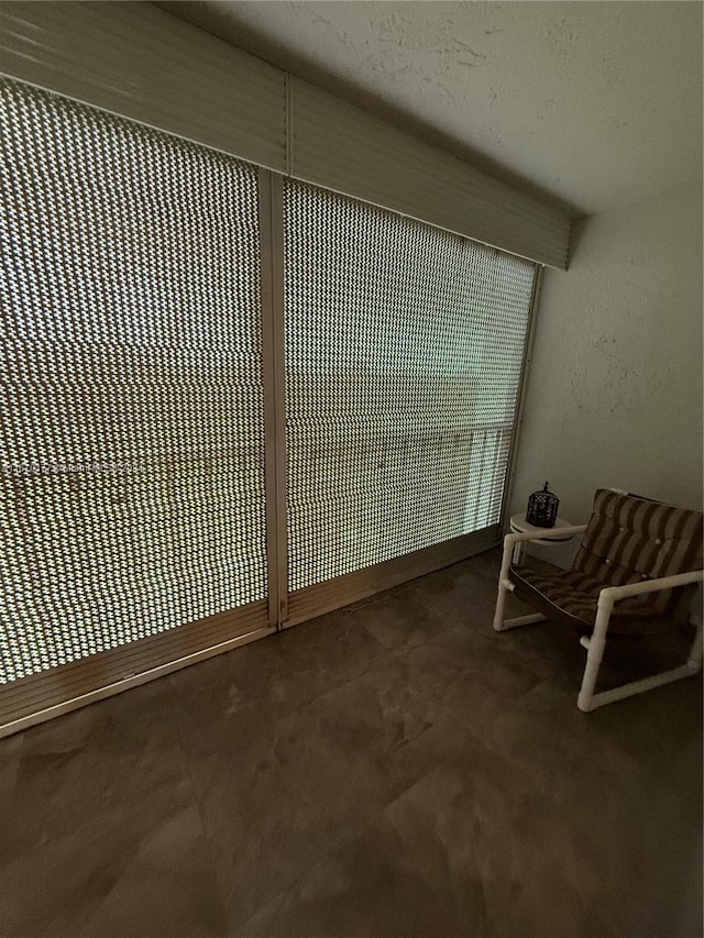 interior space featuring carpet floors and a textured ceiling