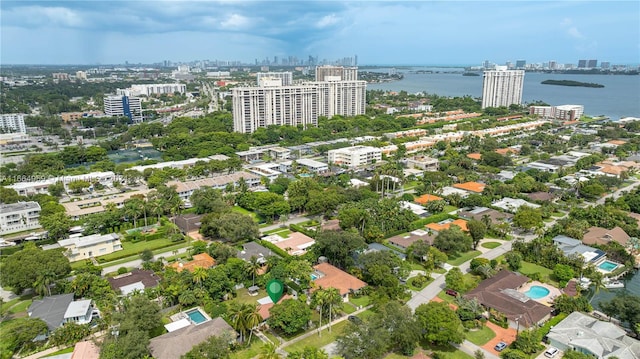 bird's eye view featuring a water view