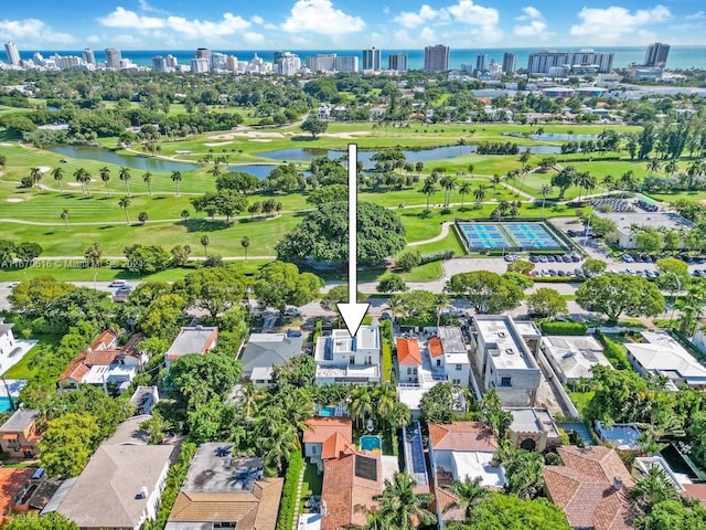 bird's eye view featuring a water view