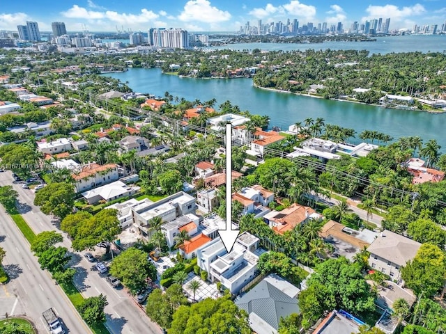 aerial view with a water view