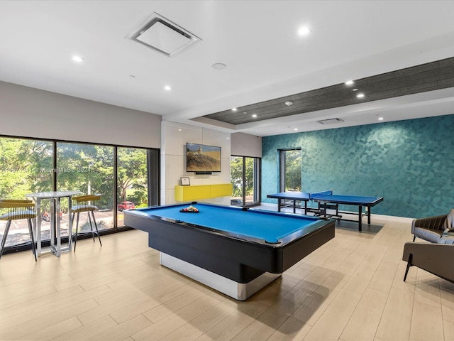 recreation room featuring light wood-type flooring and pool table