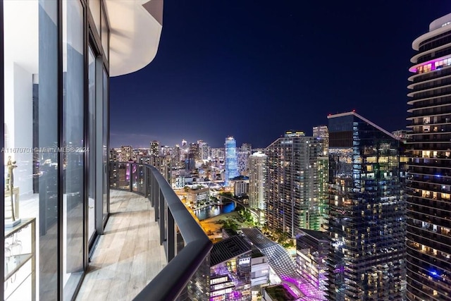 view of balcony at night