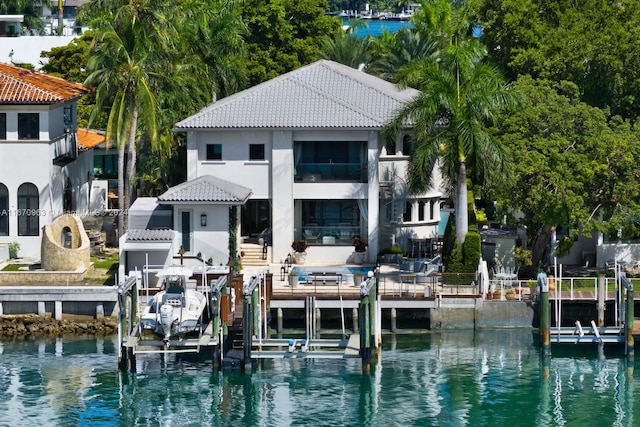 view of dock with a water view