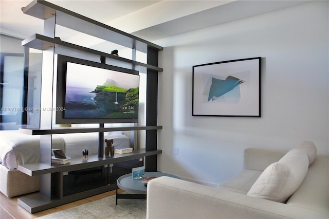 living room with light hardwood / wood-style flooring